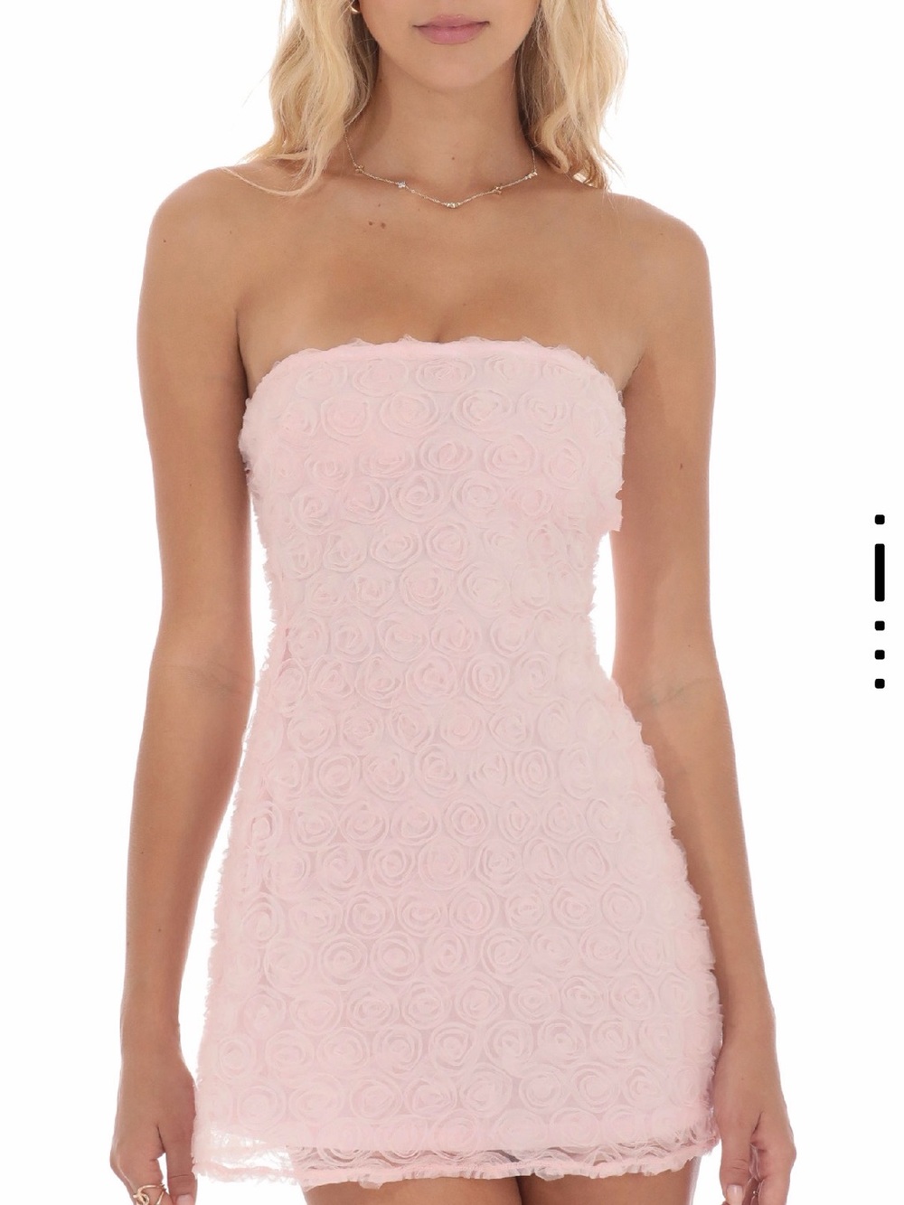 Lucy in the Sky Strapless Rosette Mini Dress in Soft Pink
